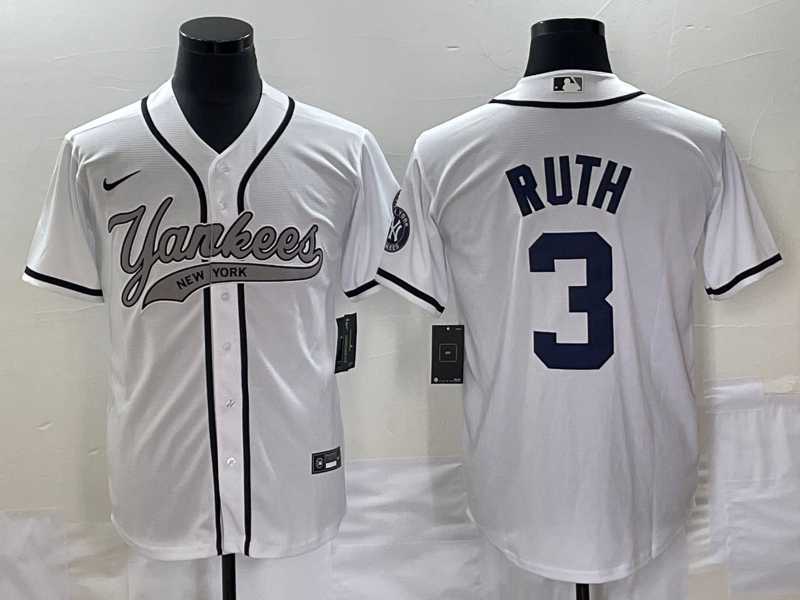 Men%27s New York Yankees #3 Babe Ruth White With Patch Cool Base Stitched Jerseys->new york yankees->MLB Jersey